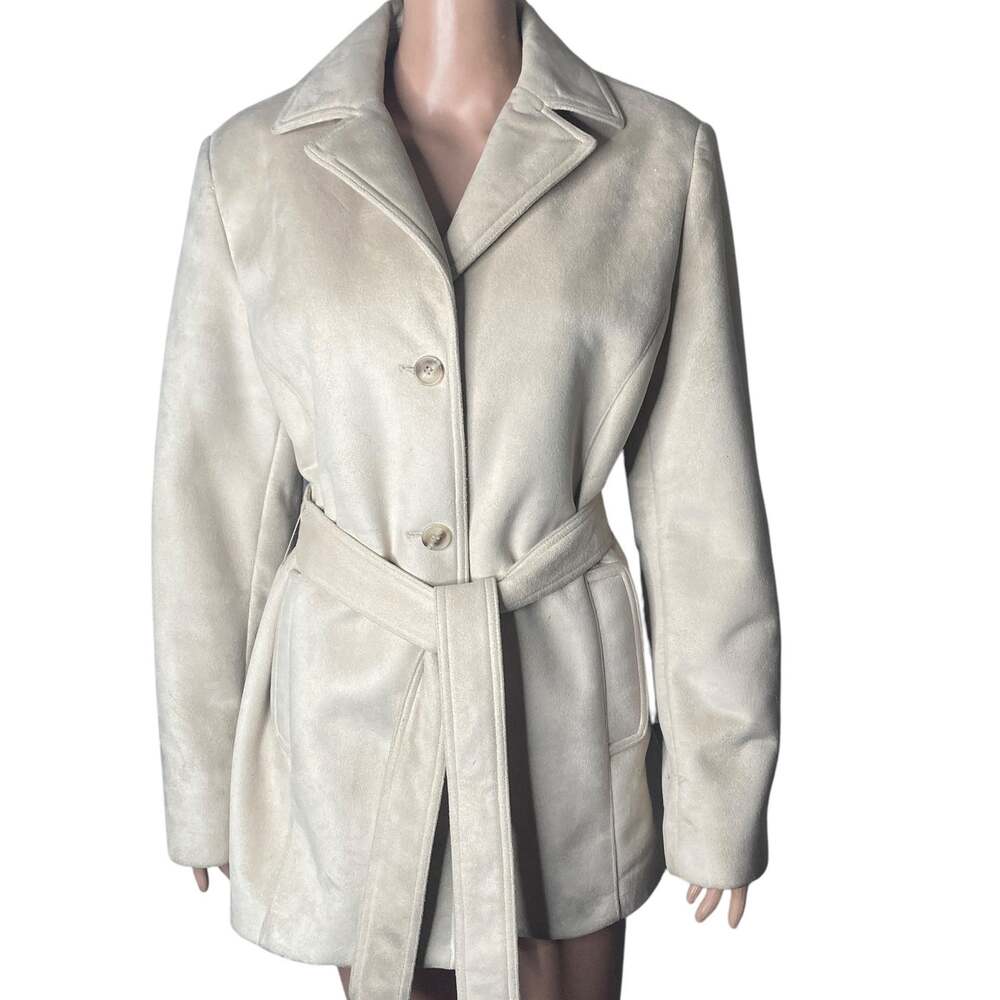 Calvin Klein Pea Coat Faux Suede Women’s Large Beige Button Front
